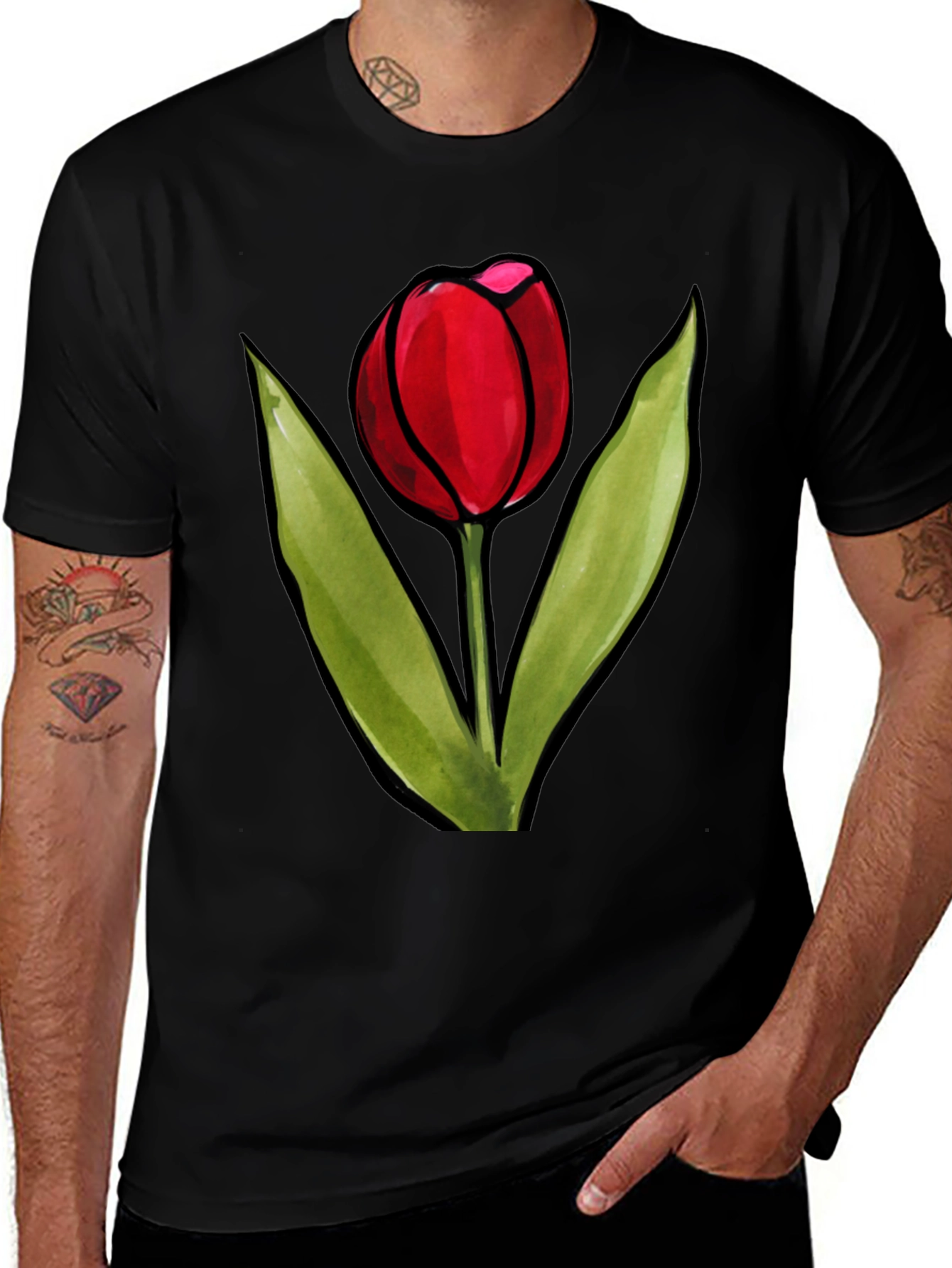 Tulip Graphic Tee - Stylish Black T-Shirt