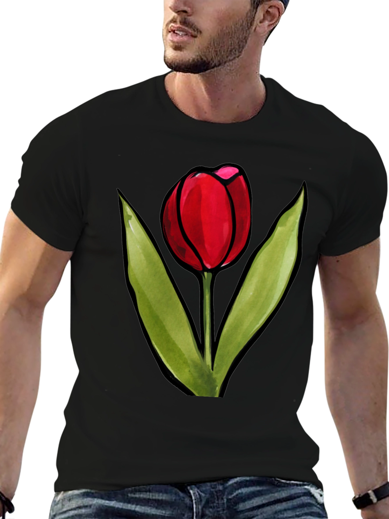 Tulip Graphic Tee - Stylish Black T-Shirt