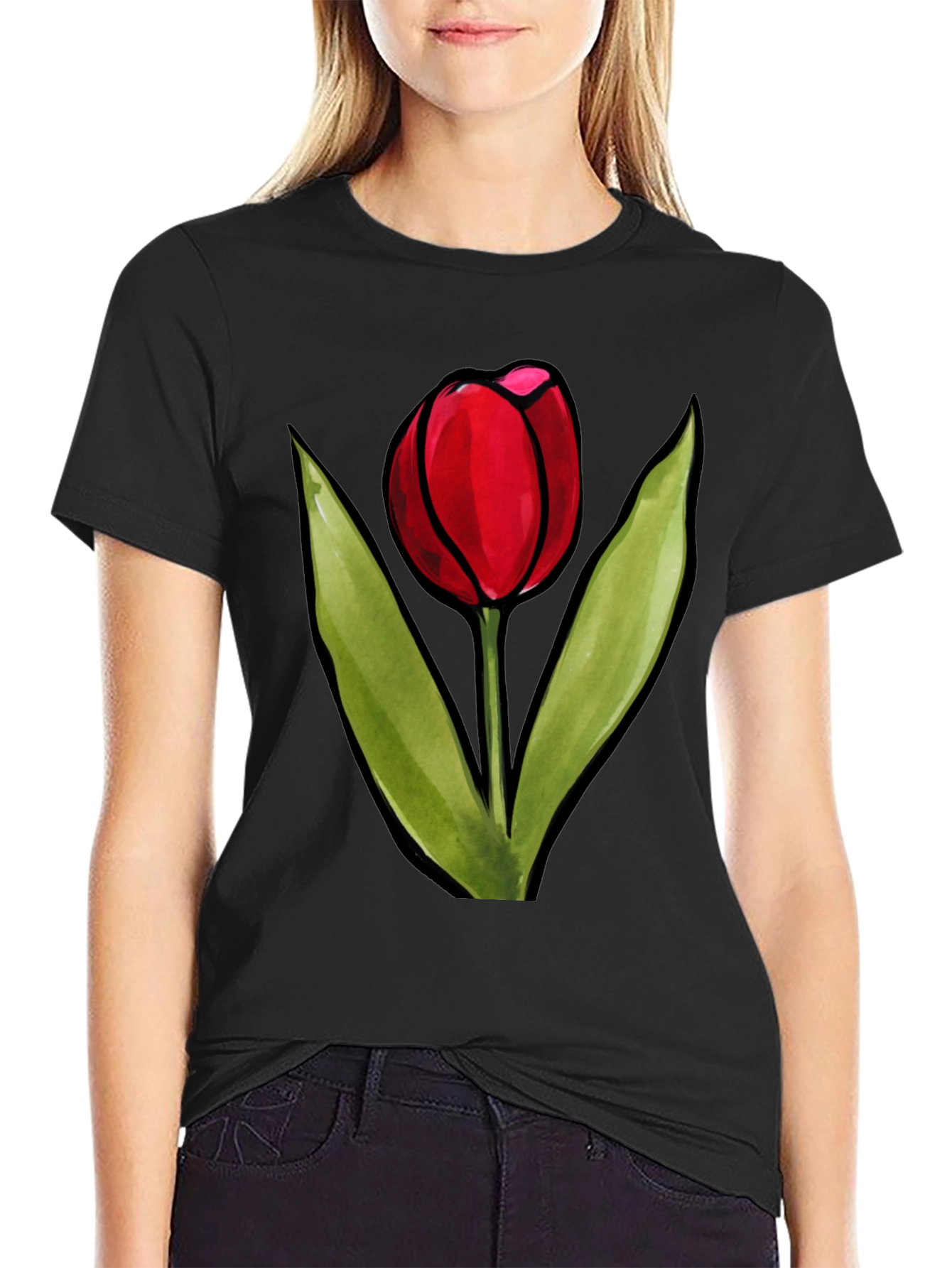Tulip Graphic Tee - Stylish Black T-Shirt