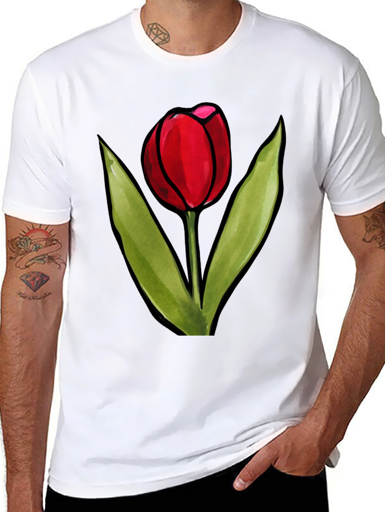 Tulip Graphic Tee - Stylish Black T-Shirt