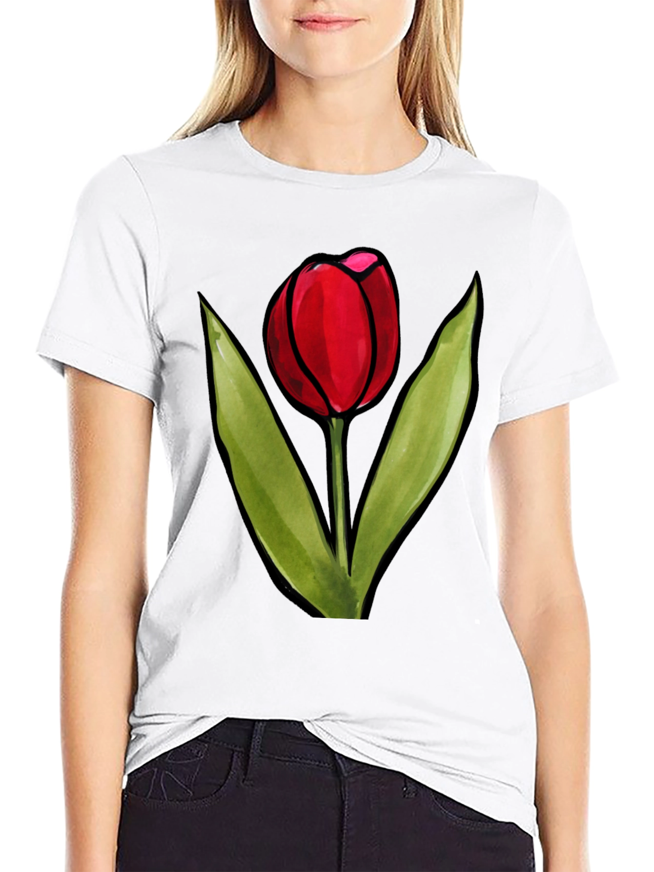 Tulip Graphic Tee - Stylish Black T-Shirt