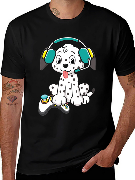 Gamer Dog T-Shirt - Cute Dalmatian with Headset & Controller