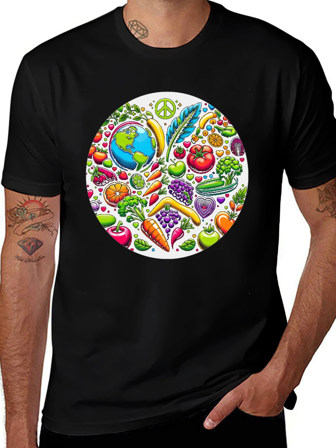 Vegan Earth Graphic Tee - Black