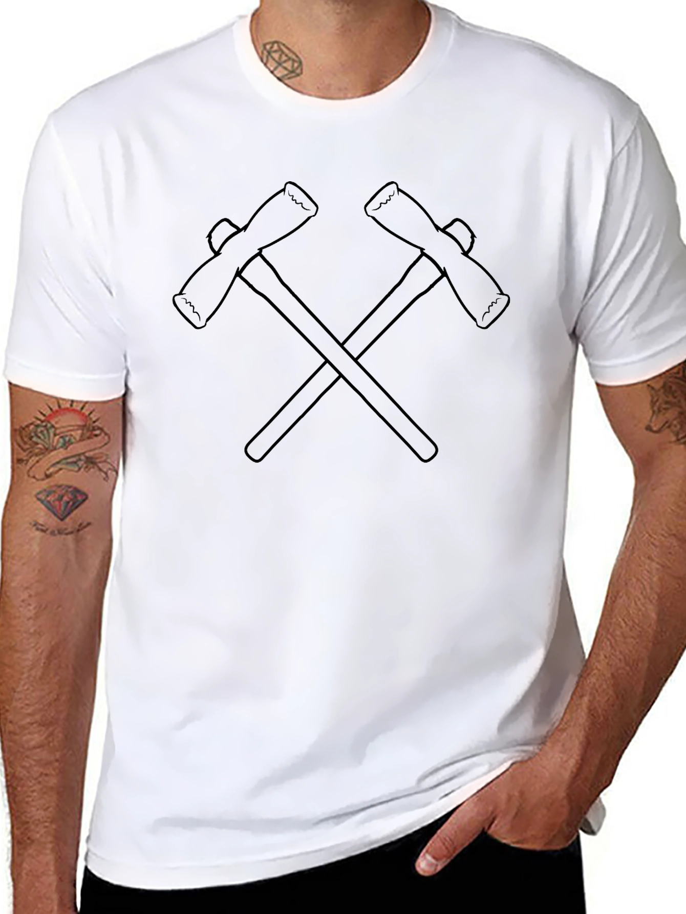 Crossed Axes Black Graphic Tee - Mens Style