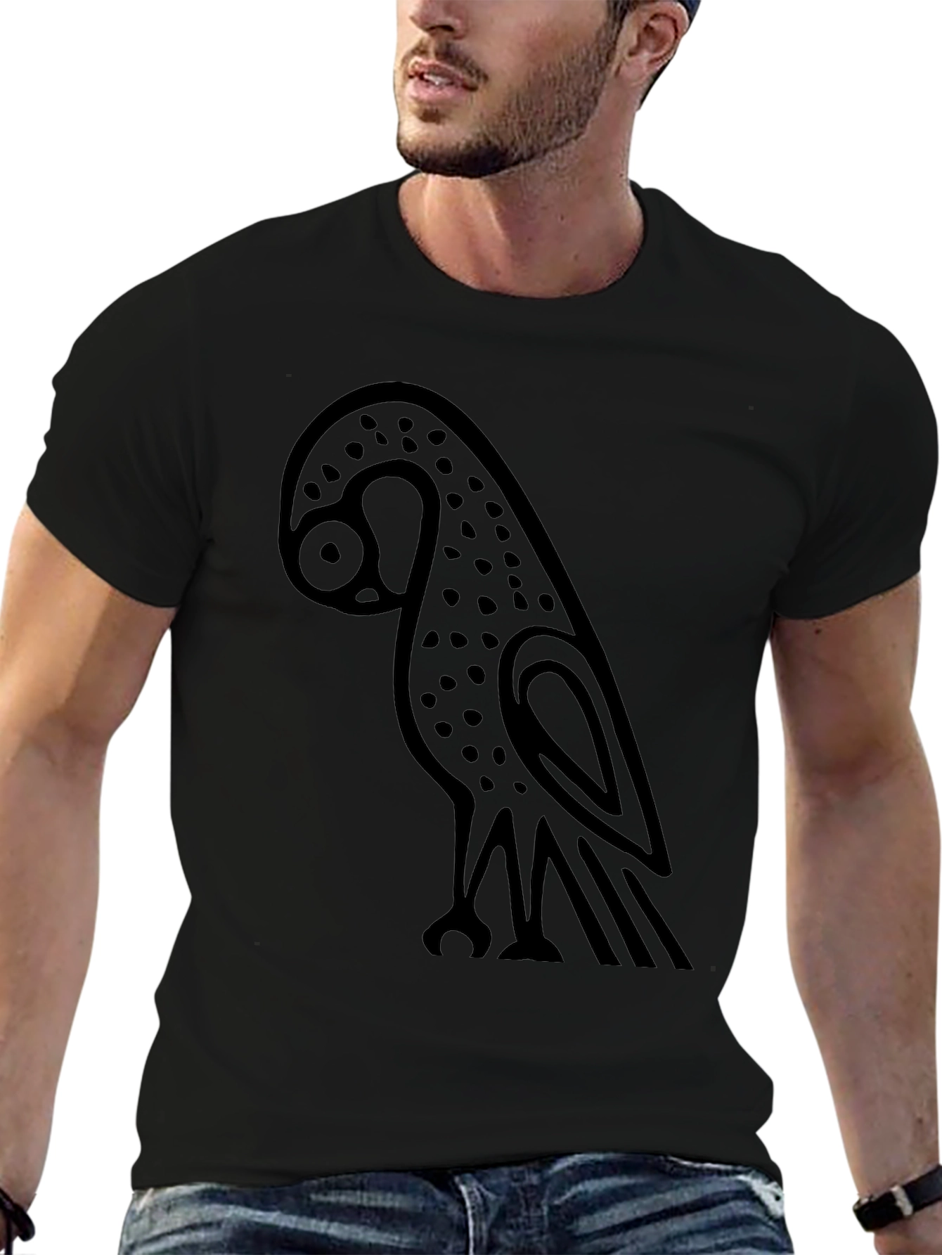 Black T-Shirt with Owl Graphic