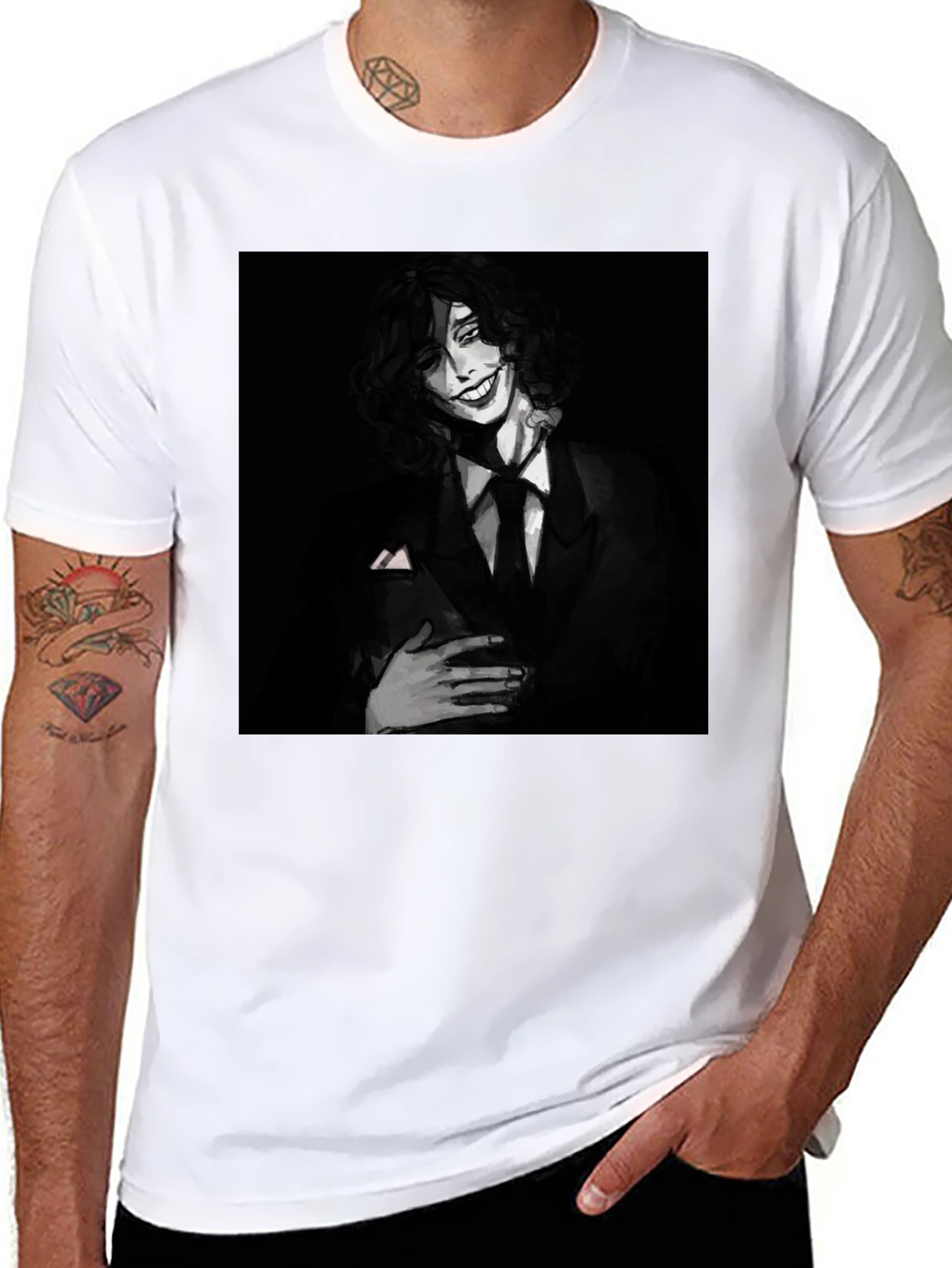 Monochrome Joker Graphic Tee - Dark Humor Fashion
