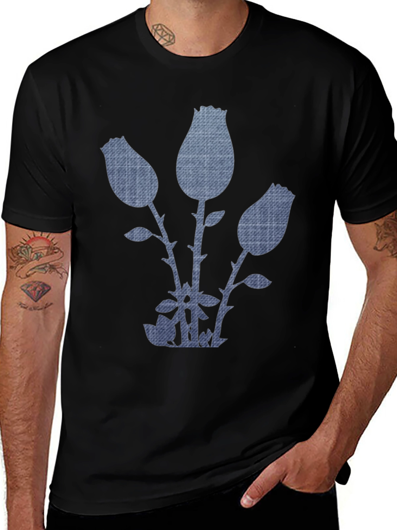 Denim Rose Graphic Tee - Modern Casual Style