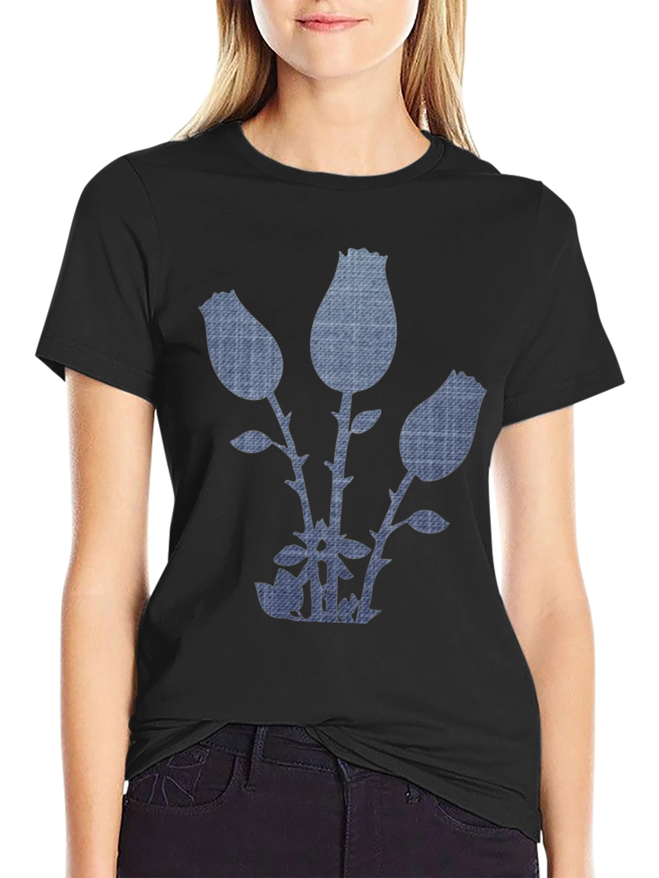 Denim Rose Graphic Tee - Modern Casual Style