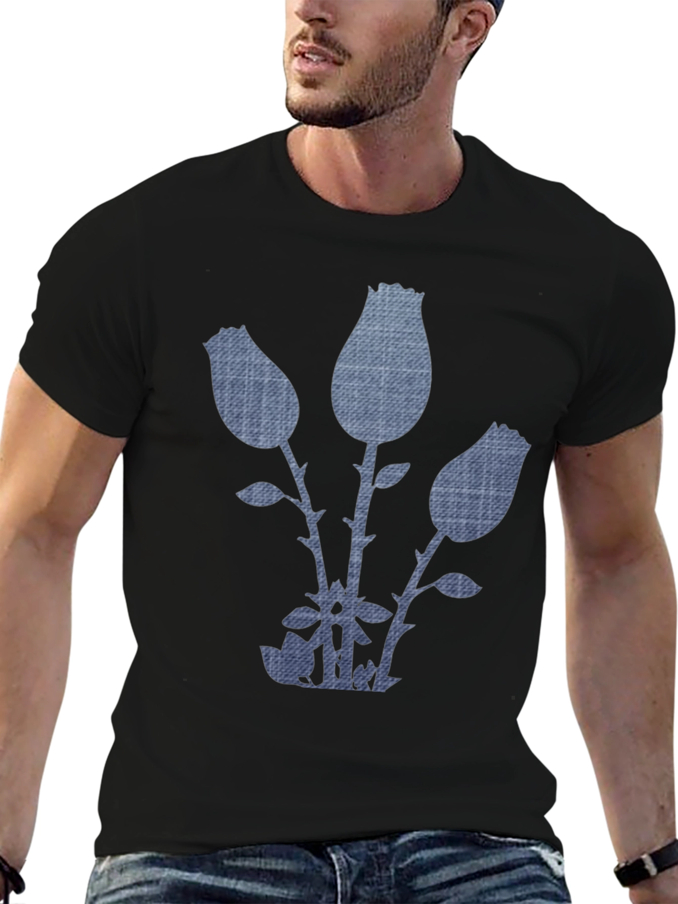 Denim Rose Graphic Tee - Modern Casual Style