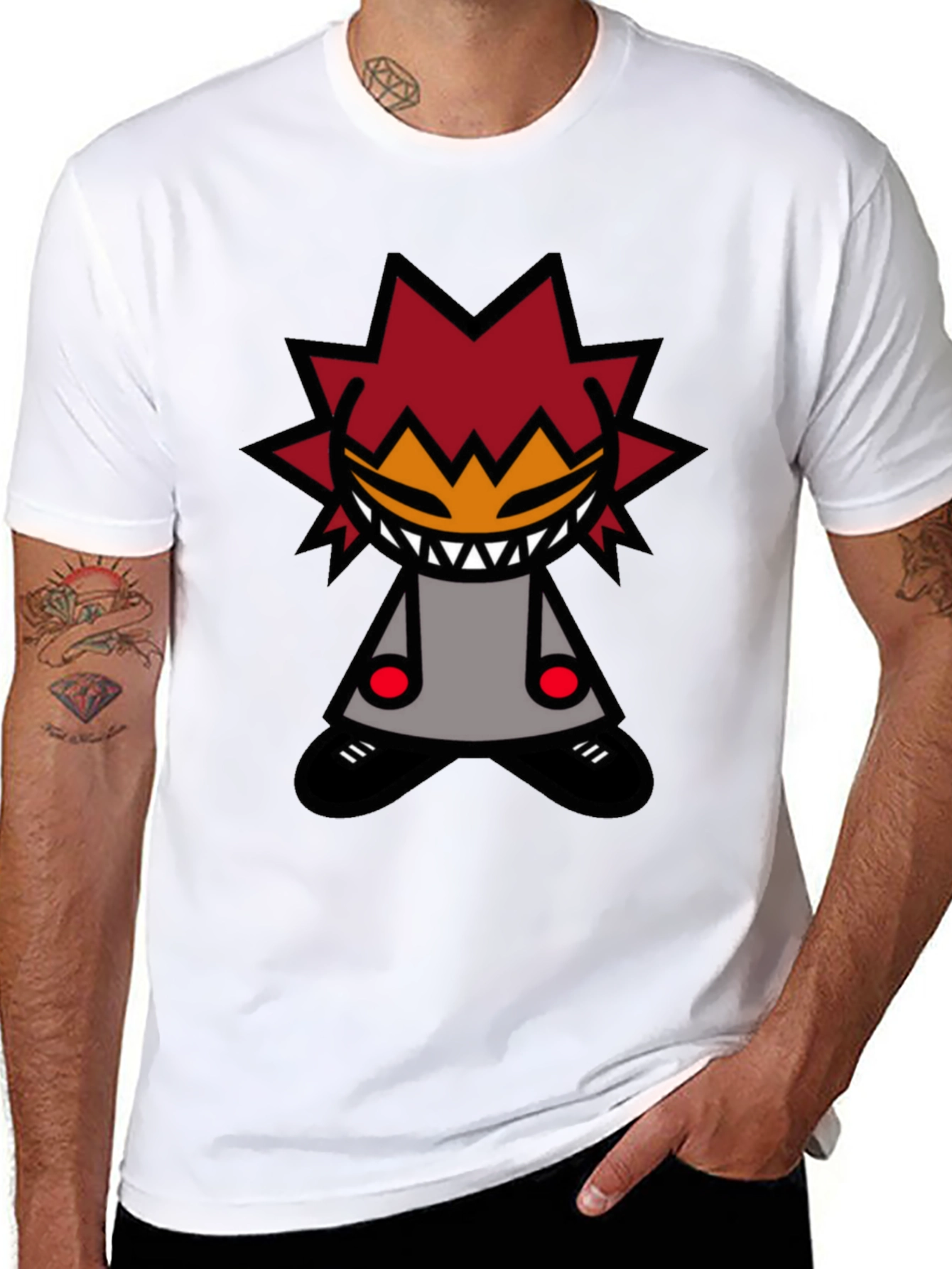 Edgy Graphic T-Shirt - Spiked Hair Cartoon Character