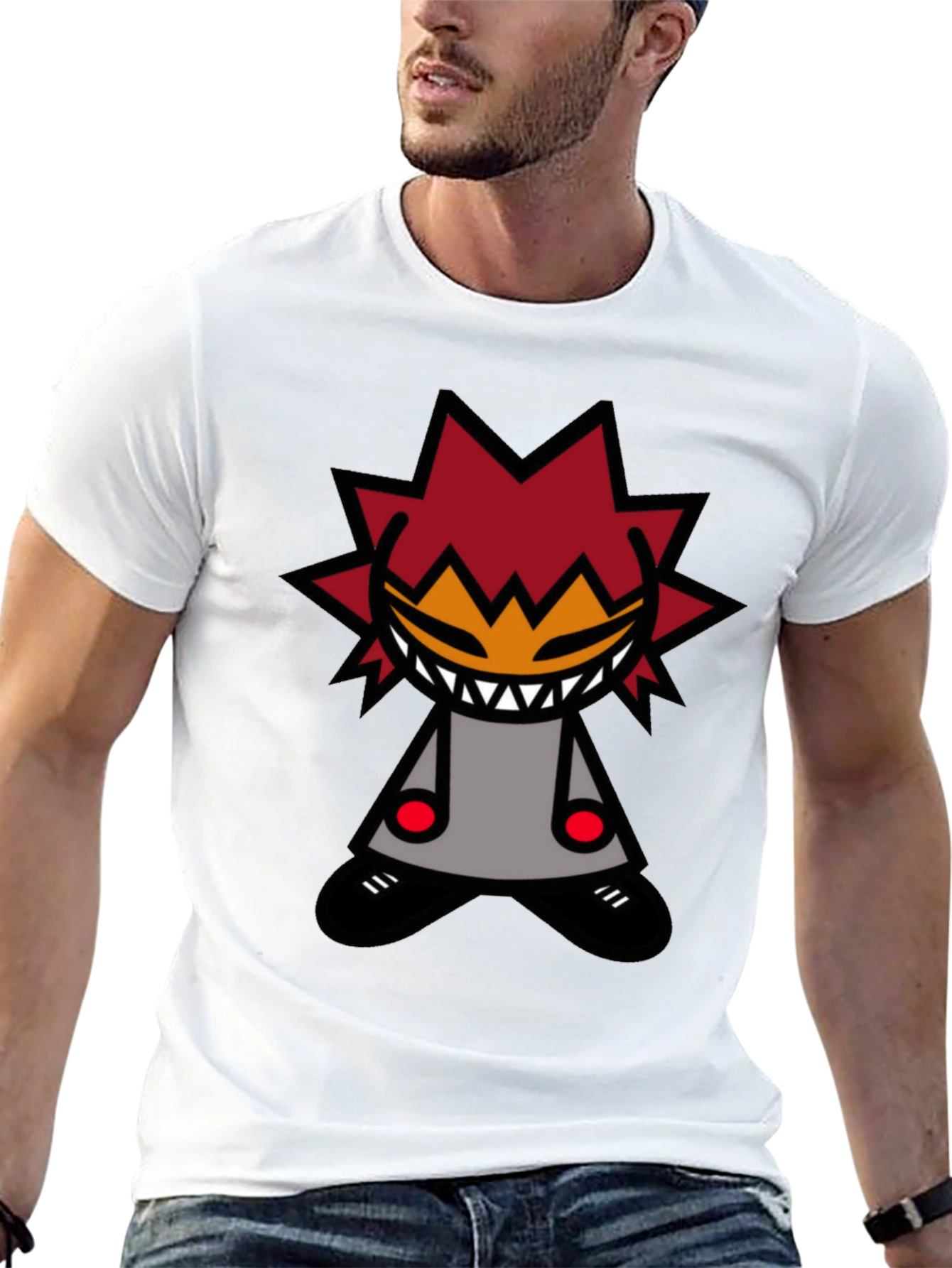 Edgy Graphic T-Shirt - Spiked Hair Cartoon Character
