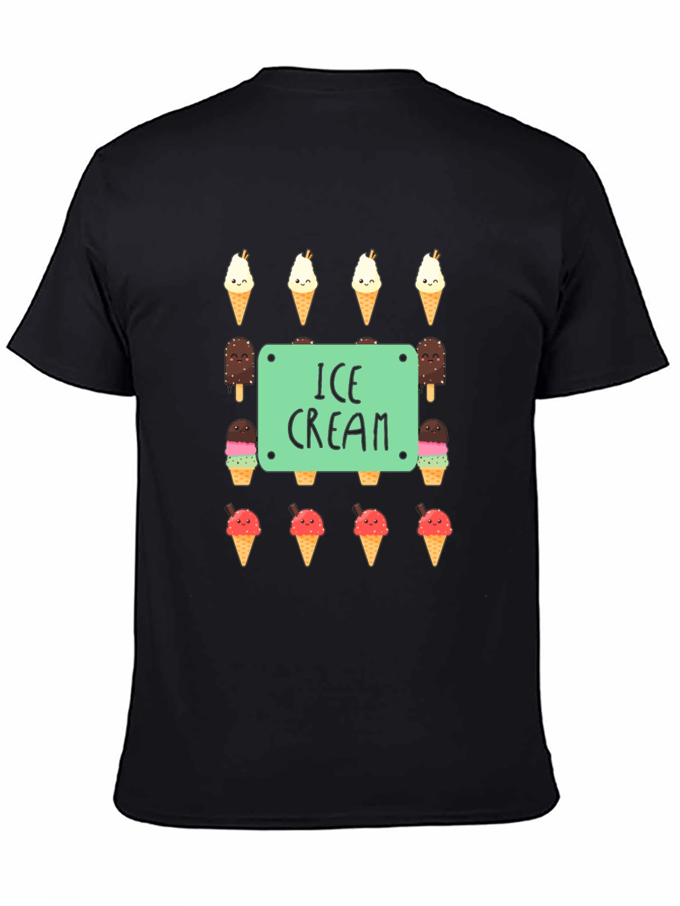 Ice Cream Print Black T-Shirt