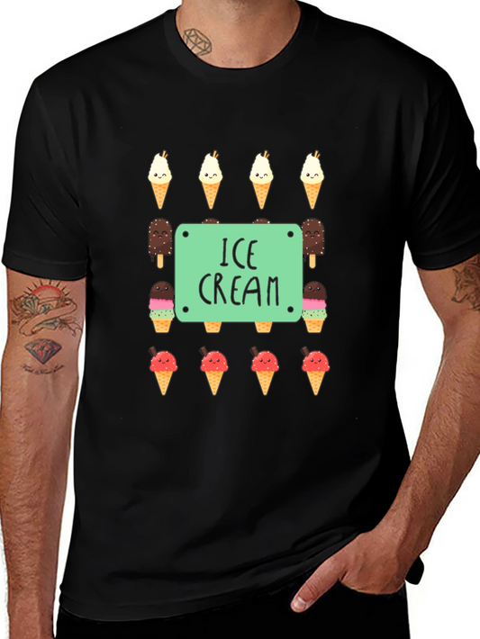 Ice Cream Print Black T-Shirt