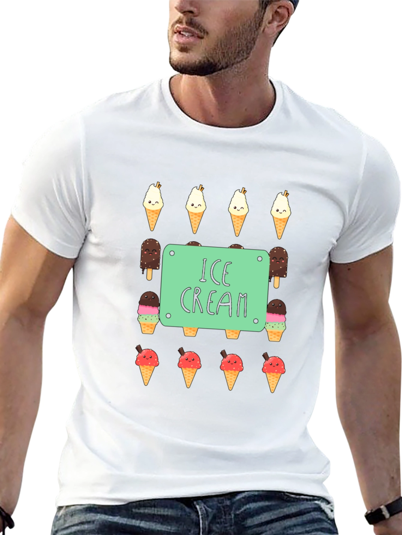 Ice Cream Print Black T-Shirt