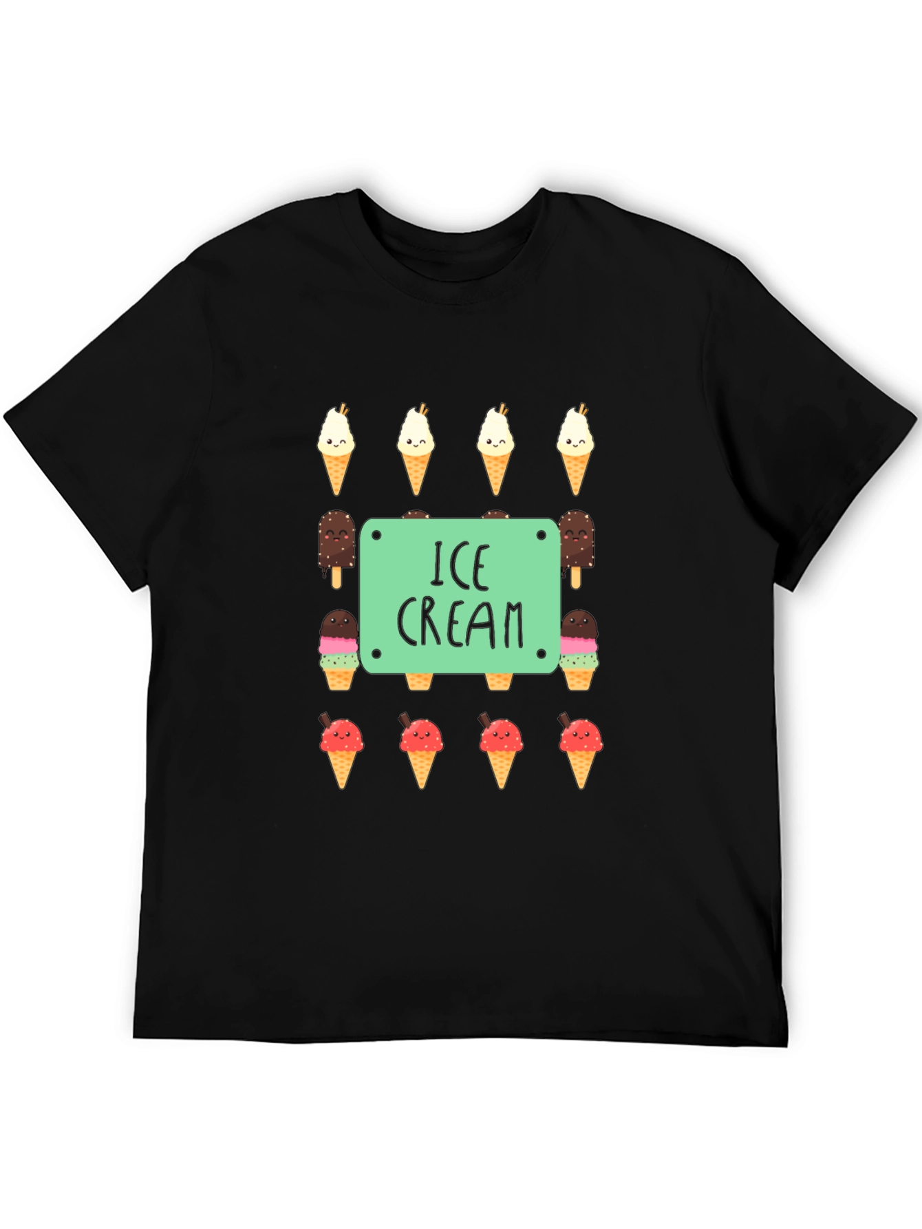 Ice Cream Print Black T-Shirt