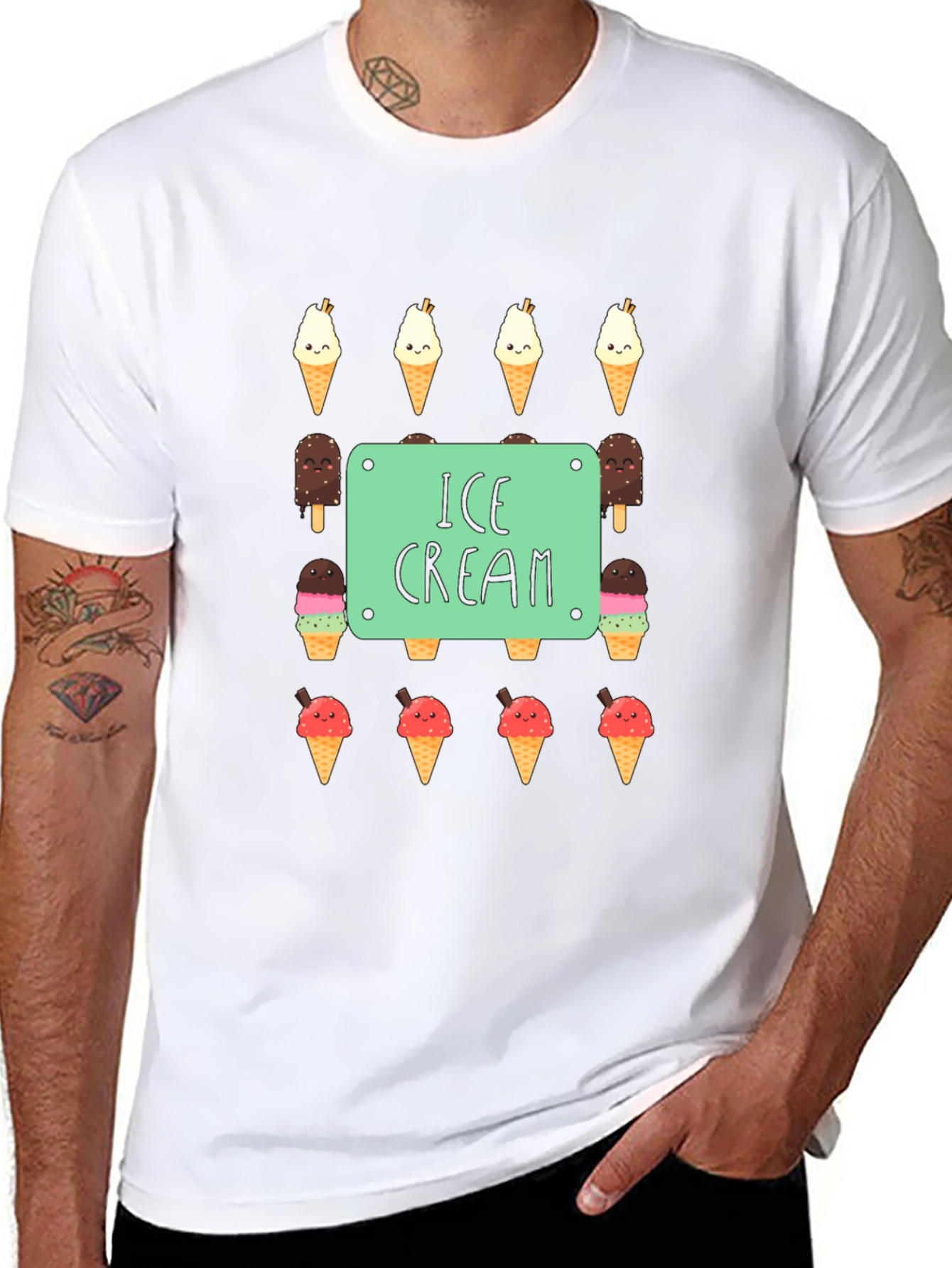 Ice Cream Print Black T-Shirt