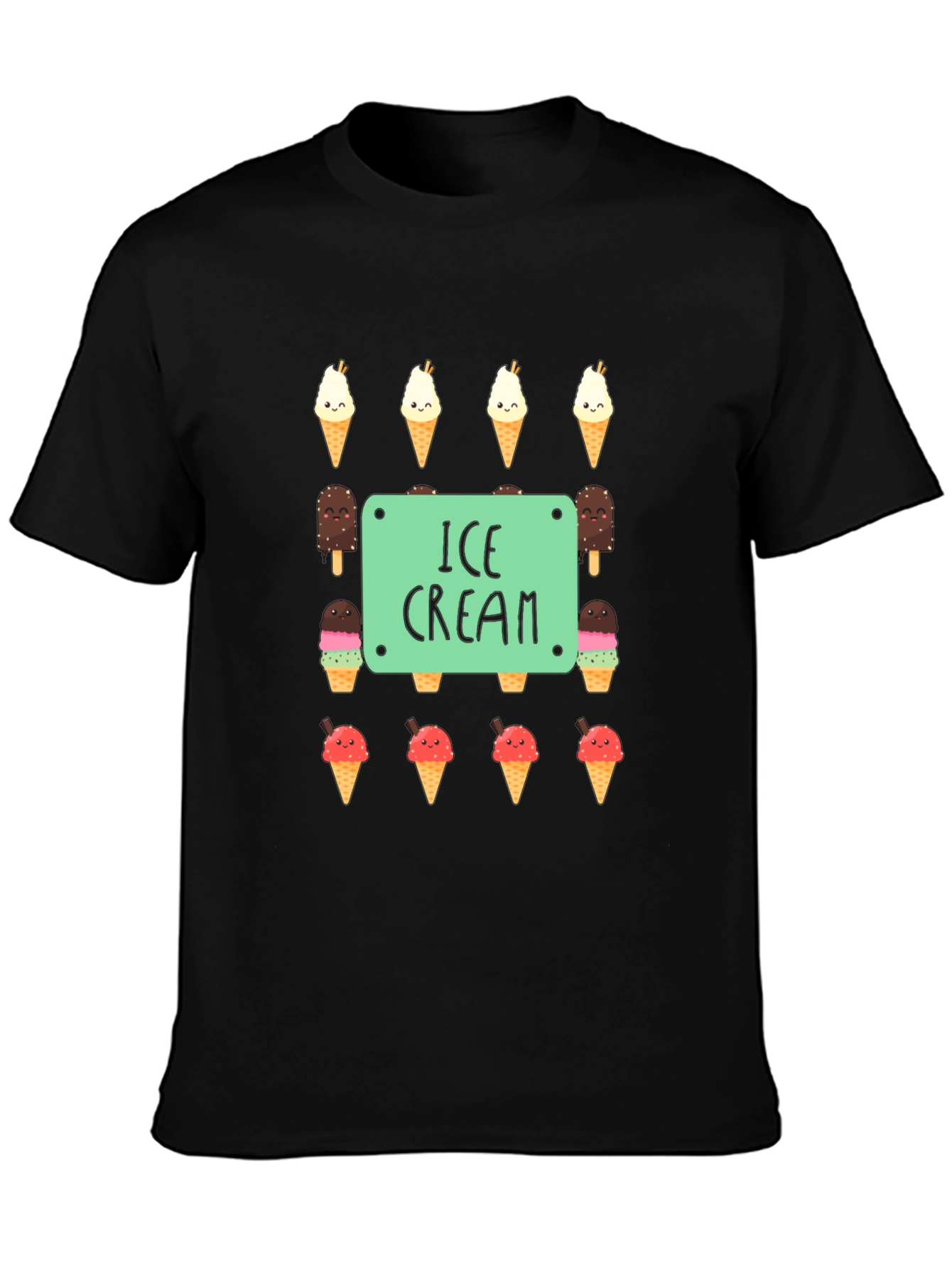 Ice Cream Print Black T-Shirt