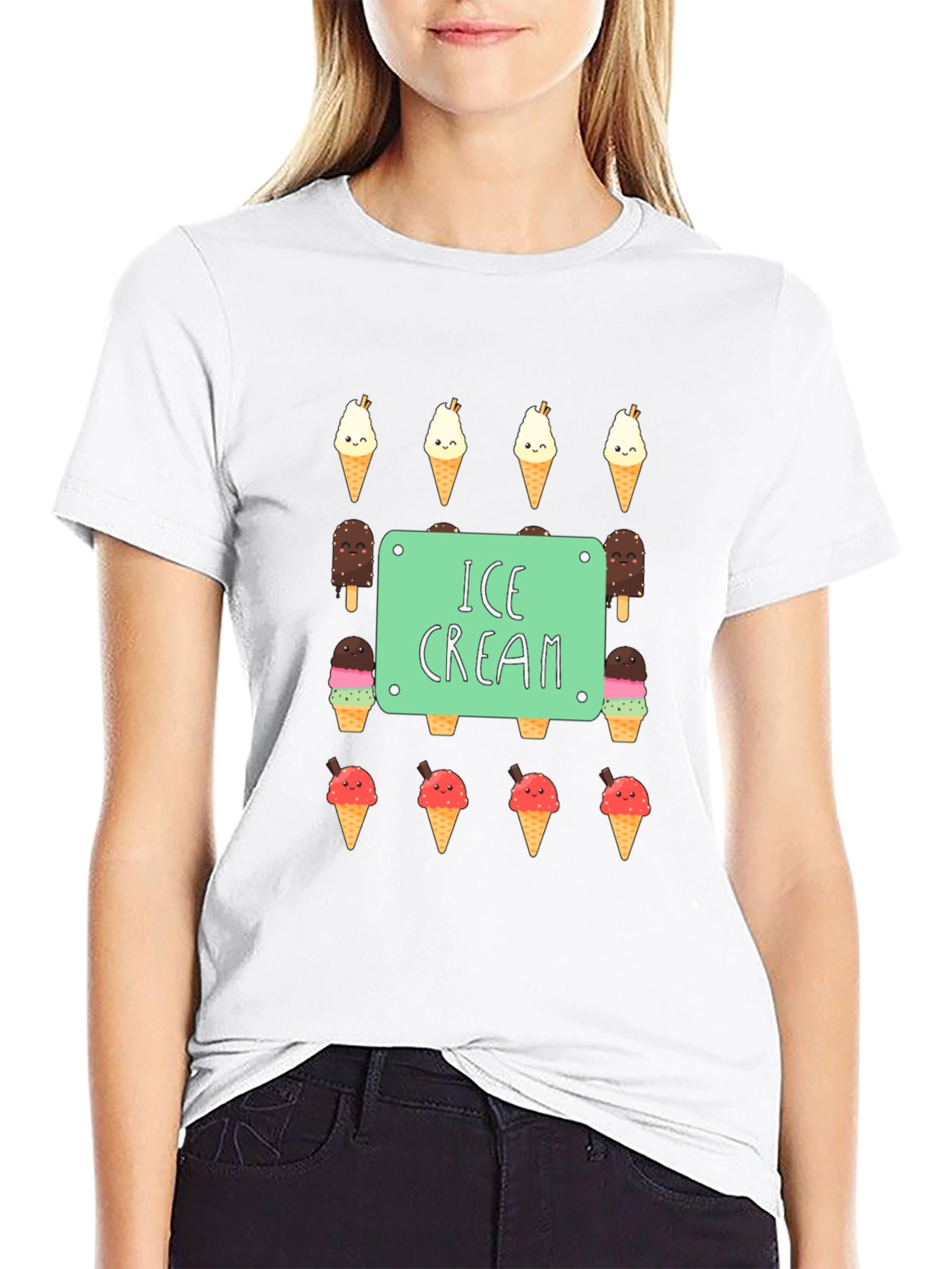 Ice Cream Print Black T-Shirt
