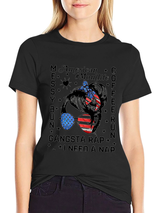 American Momlife Messy Bun Graphic Tee