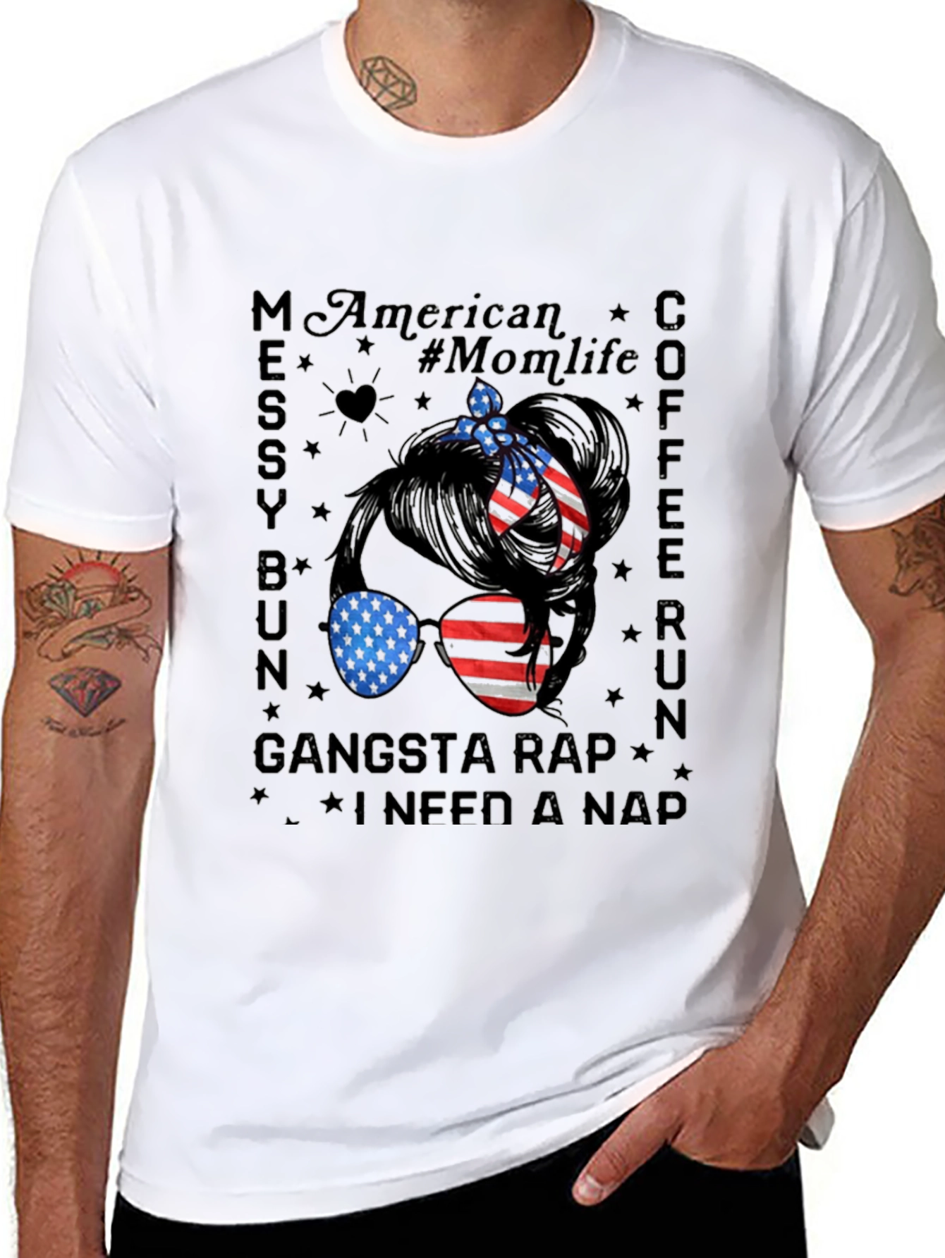 American Momlife Messy Bun Graphic Tee