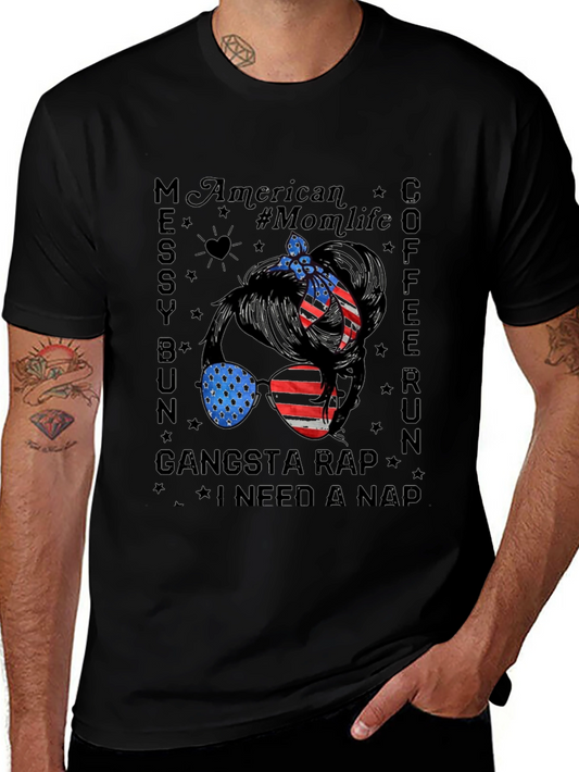 American Momlife Messy Bun Graphic Tee