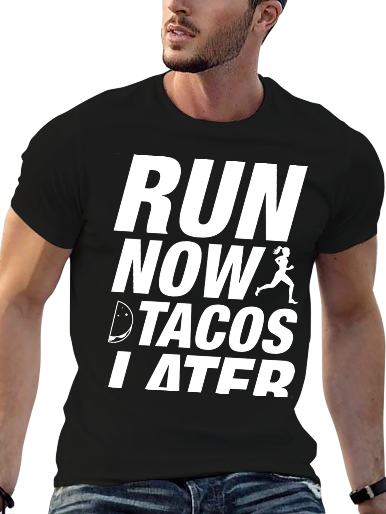 Run Now Tacos Later Black Graphic Tee