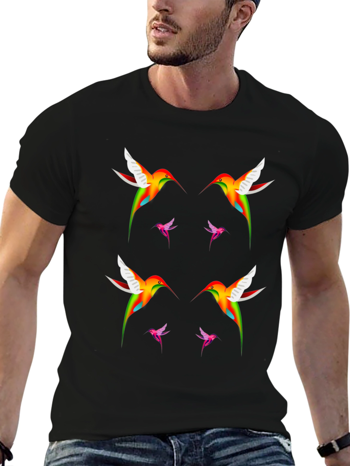 Hummingbird Print Black T-Shirt