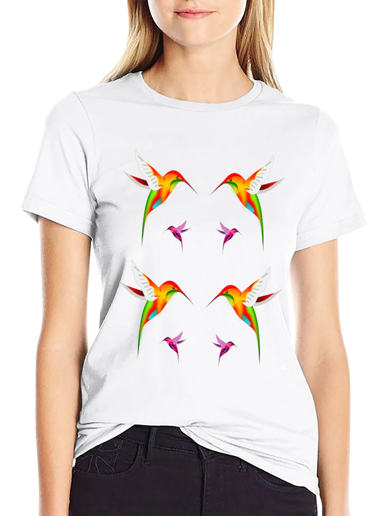 Hummingbird Print Black T-Shirt