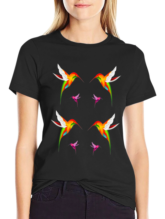 Hummingbird Print Black T-Shirt