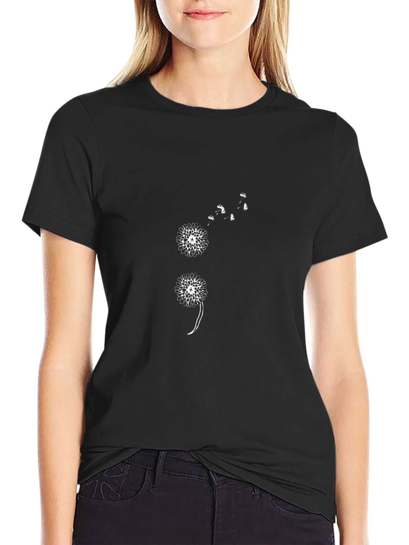 Black Semicolon Dandelion Graphic T-Shirt