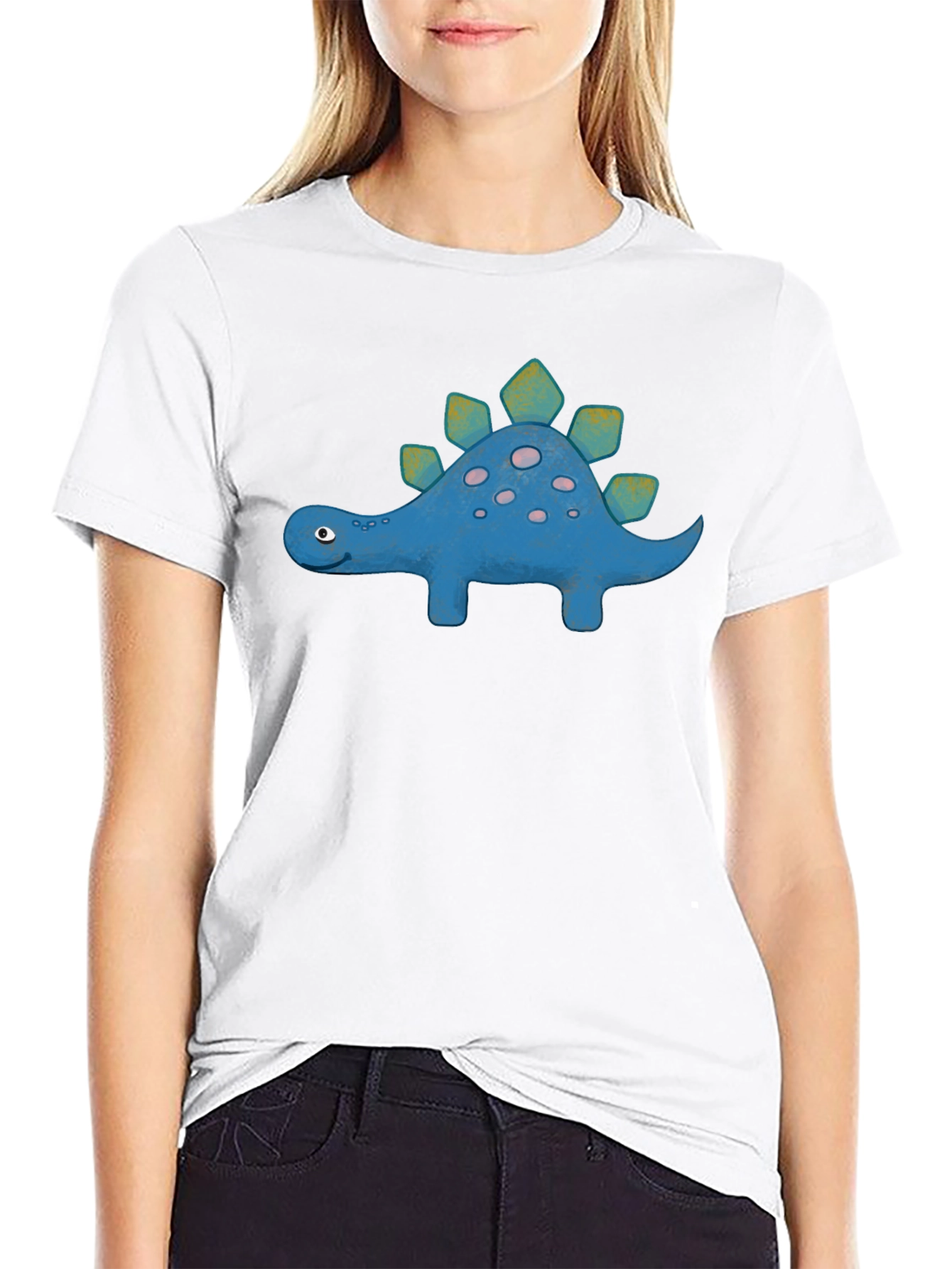 Cute Cartoon Stegosaurus Graphic T-Shirt