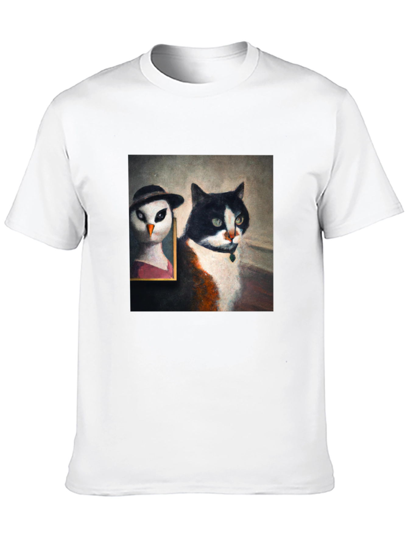Cat & Owl Portrait Black T-Shirt