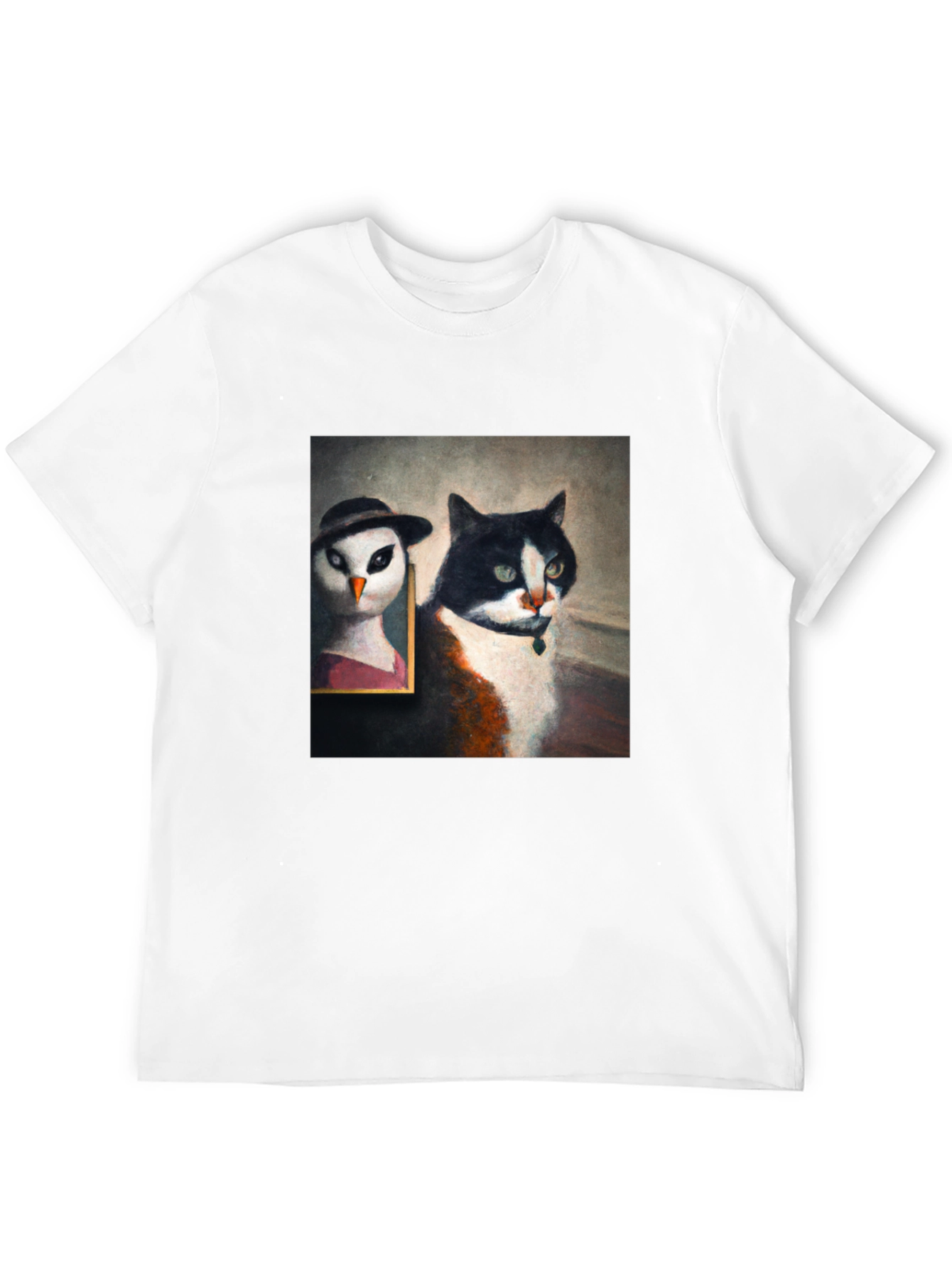 Cat & Owl Portrait Black T-Shirt