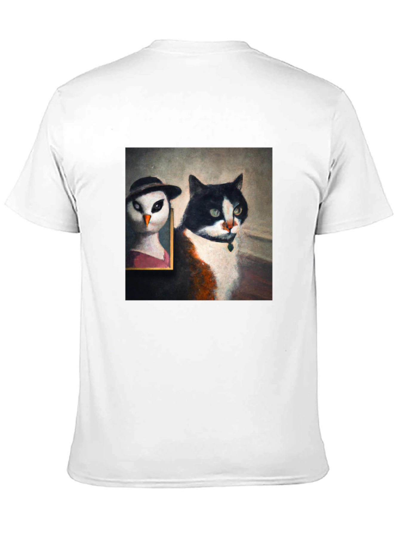 Cat & Owl Portrait Black T-Shirt