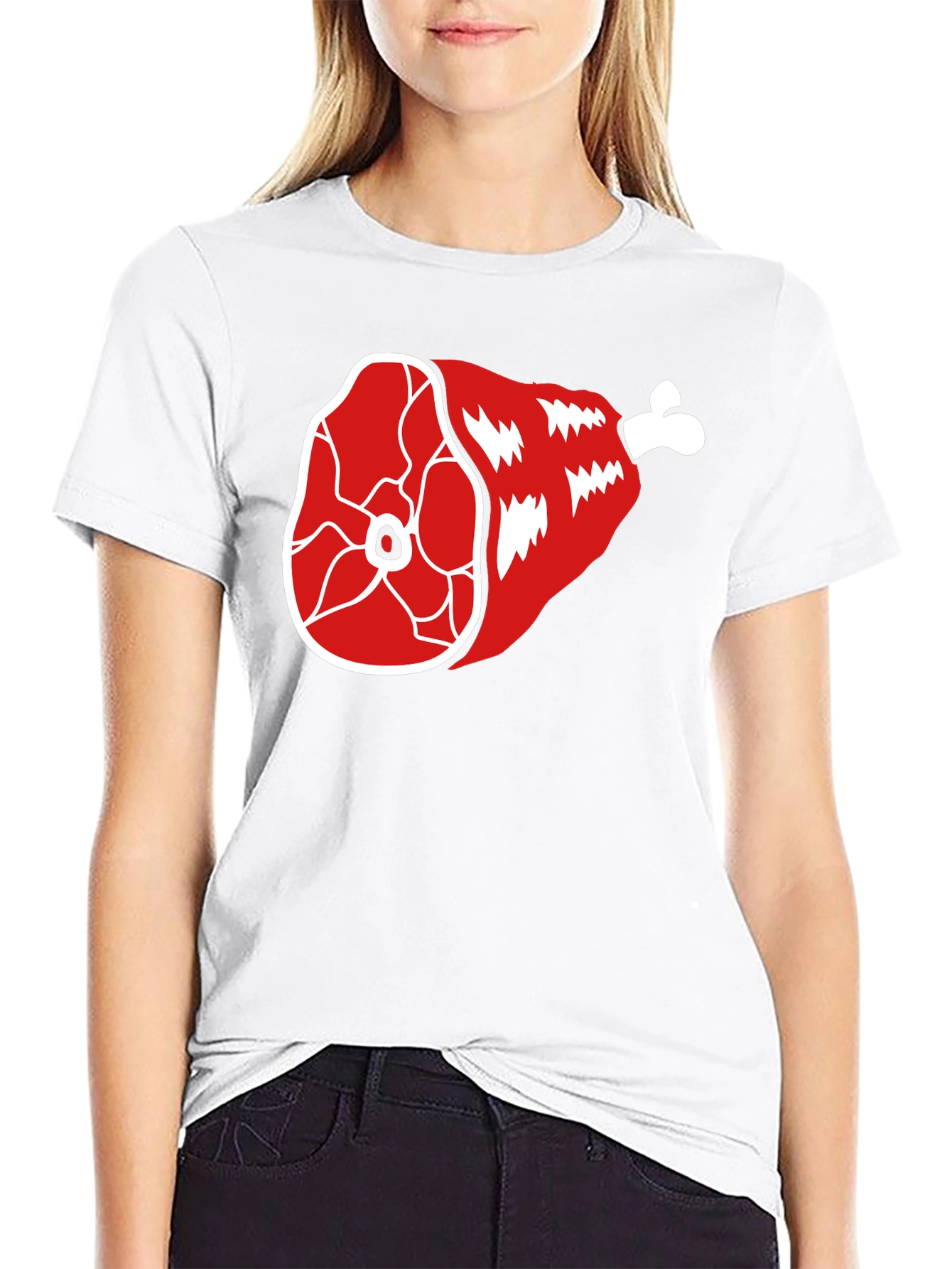 Funny Ham Leg T-Shirt - Cartoon Meat Graphic Tee
