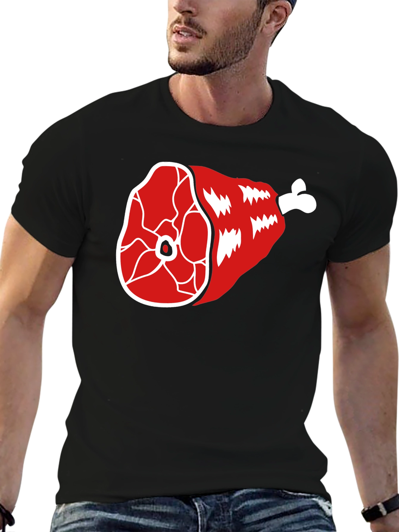 Funny Ham Leg T-Shirt - Cartoon Meat Graphic Tee