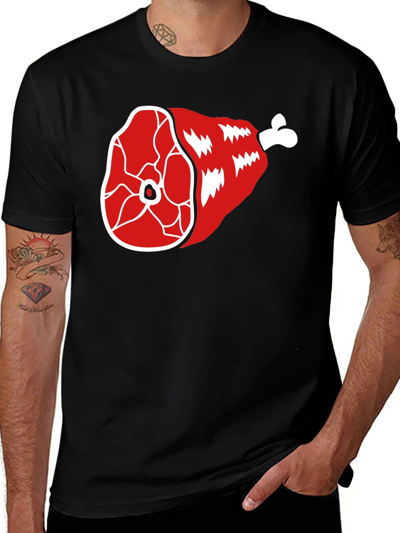Funny Ham Leg T-Shirt - Cartoon Meat Graphic Tee