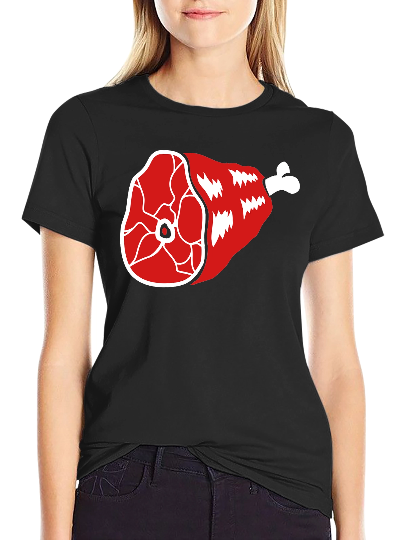 Funny Ham Leg T-Shirt - Cartoon Meat Graphic Tee