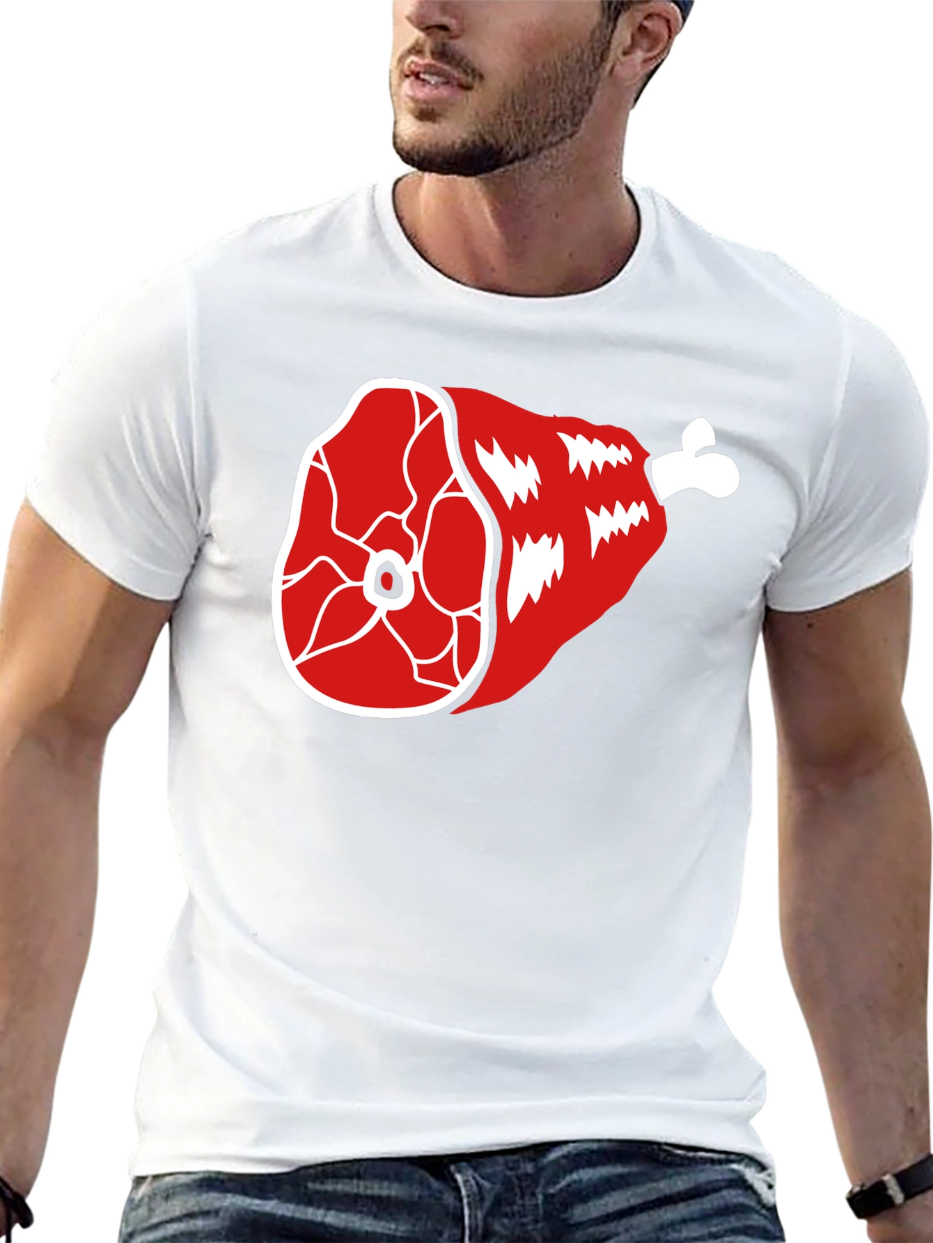 Funny Ham Leg T-Shirt - Cartoon Meat Graphic Tee