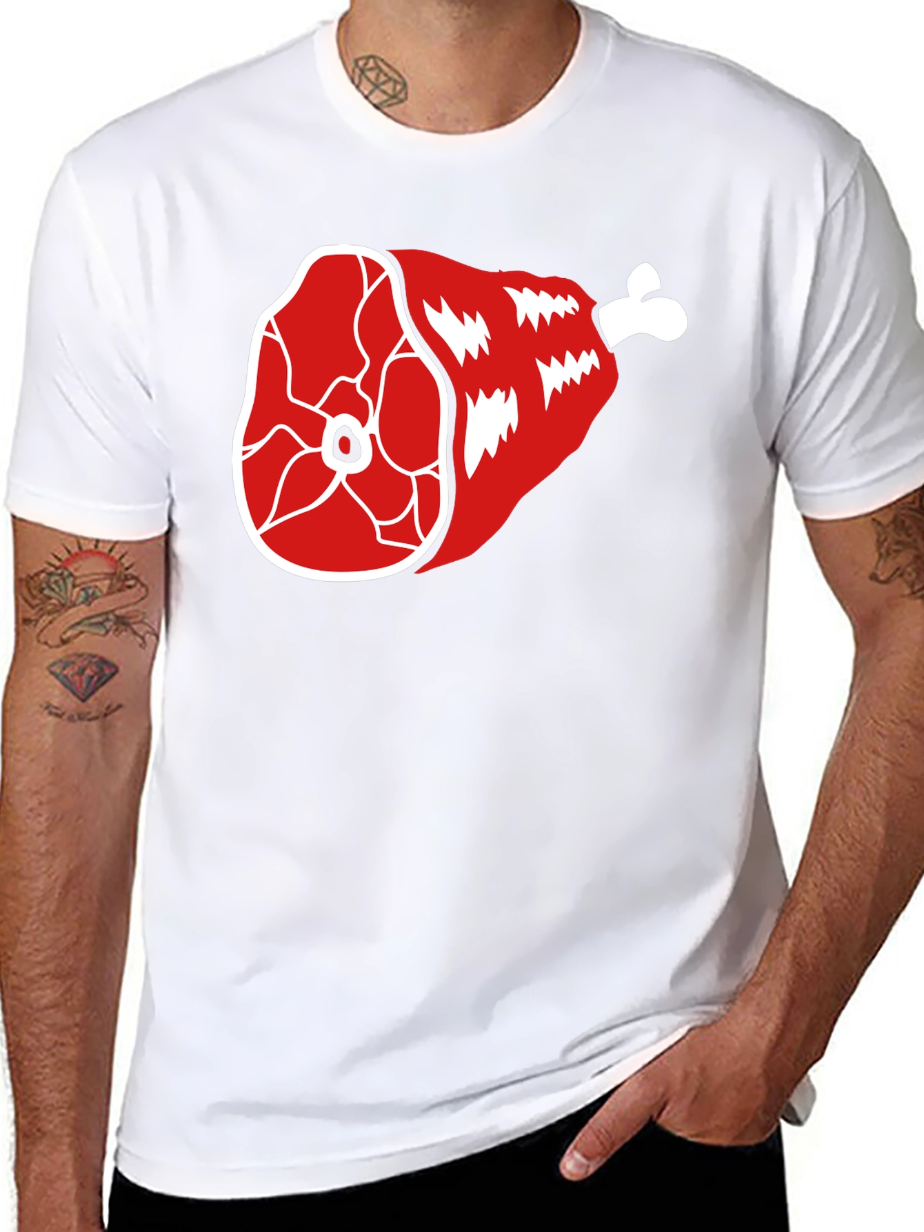 Funny Ham Leg T-Shirt - Cartoon Meat Graphic Tee