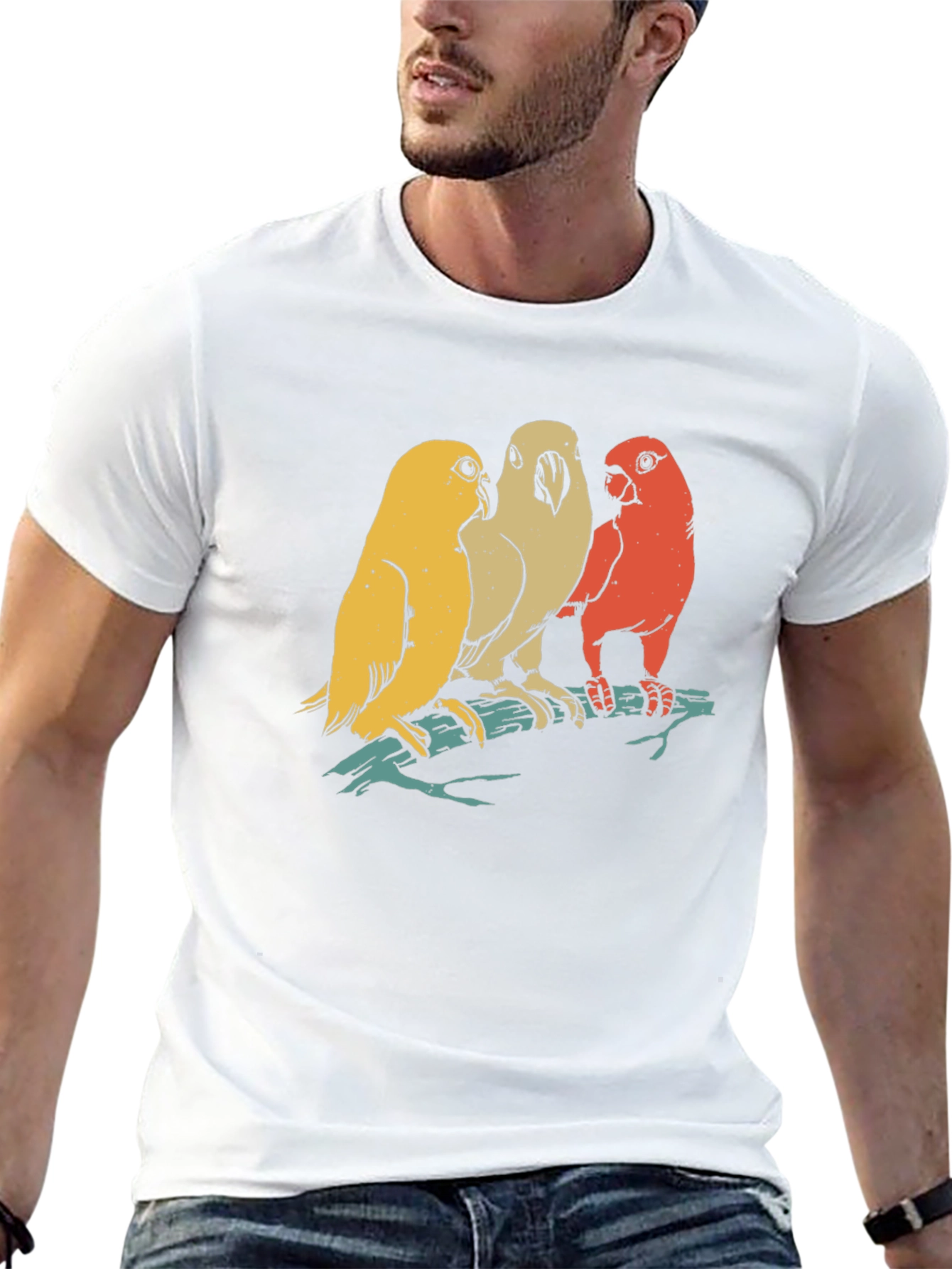 Retro Bird Trio Graphic Tee - Casual Black T-Shirt