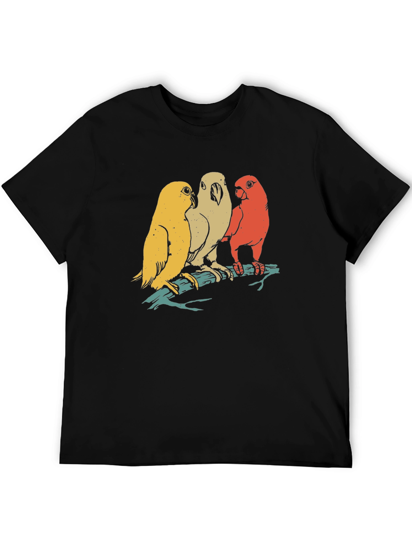 Retro Bird Trio Graphic Tee - Casual Black T-Shirt