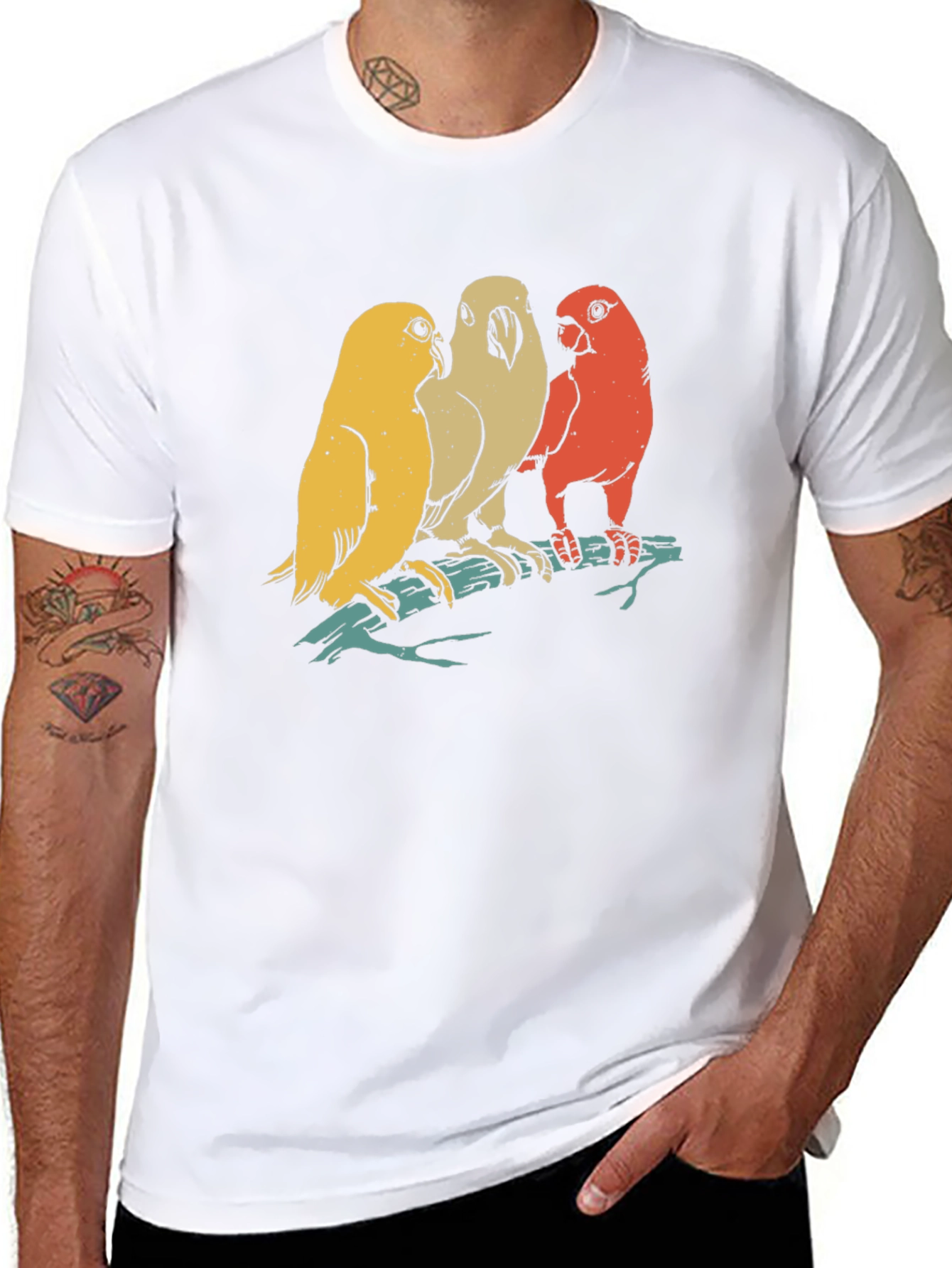 Retro Bird Trio Graphic Tee - Casual Black T-Shirt