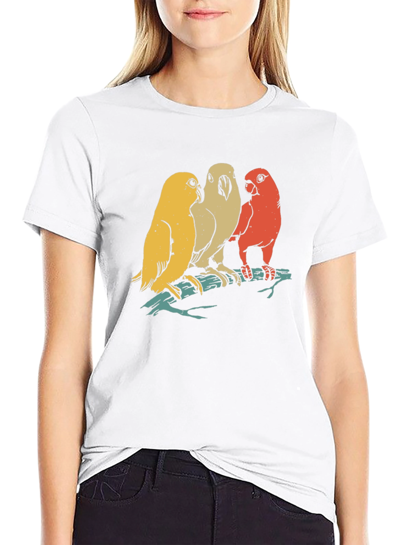 Retro Bird Trio Graphic Tee - Casual Black T-Shirt