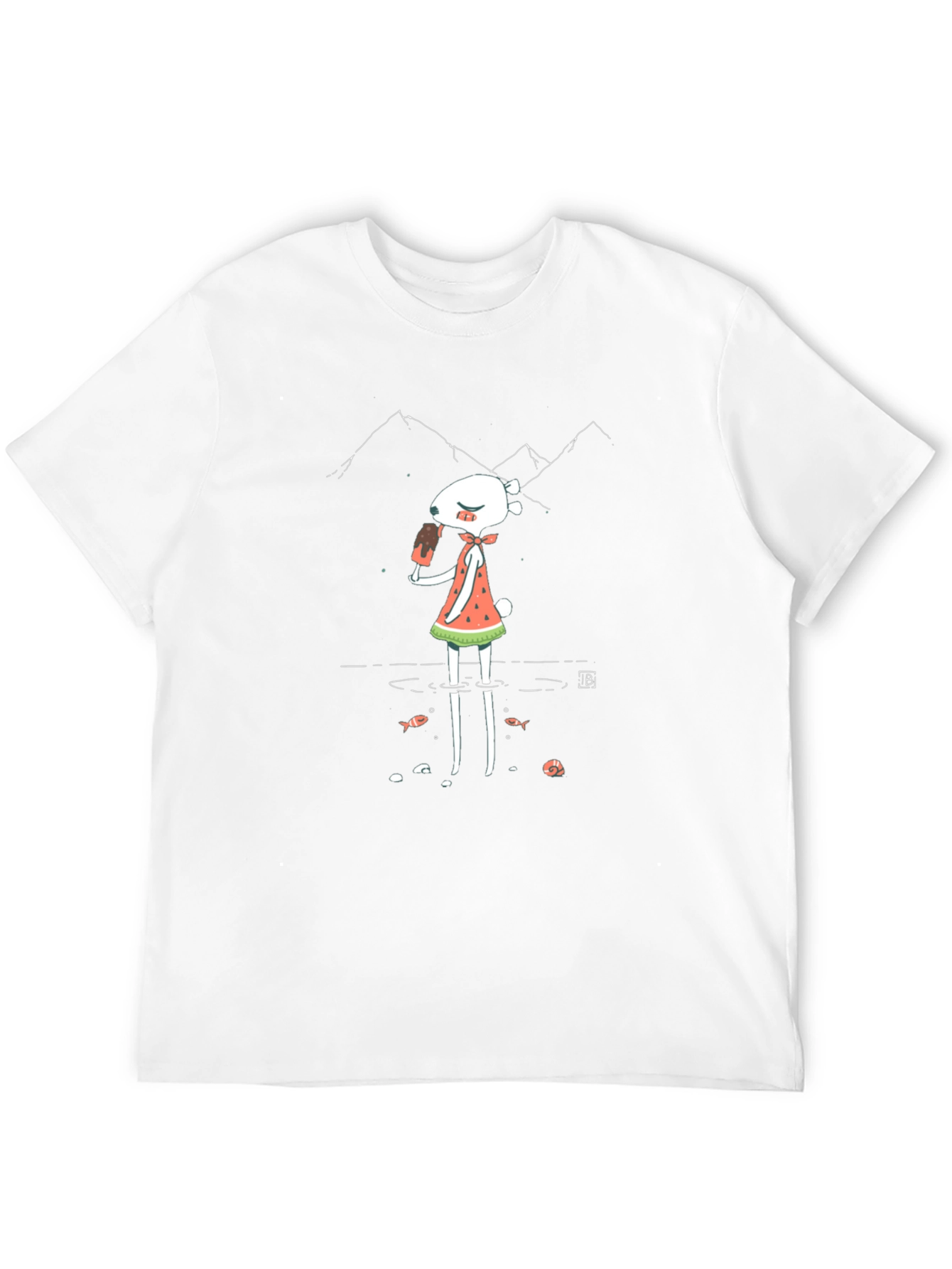 Funky Graphic Tee - Cartoon Character & Mountain Design