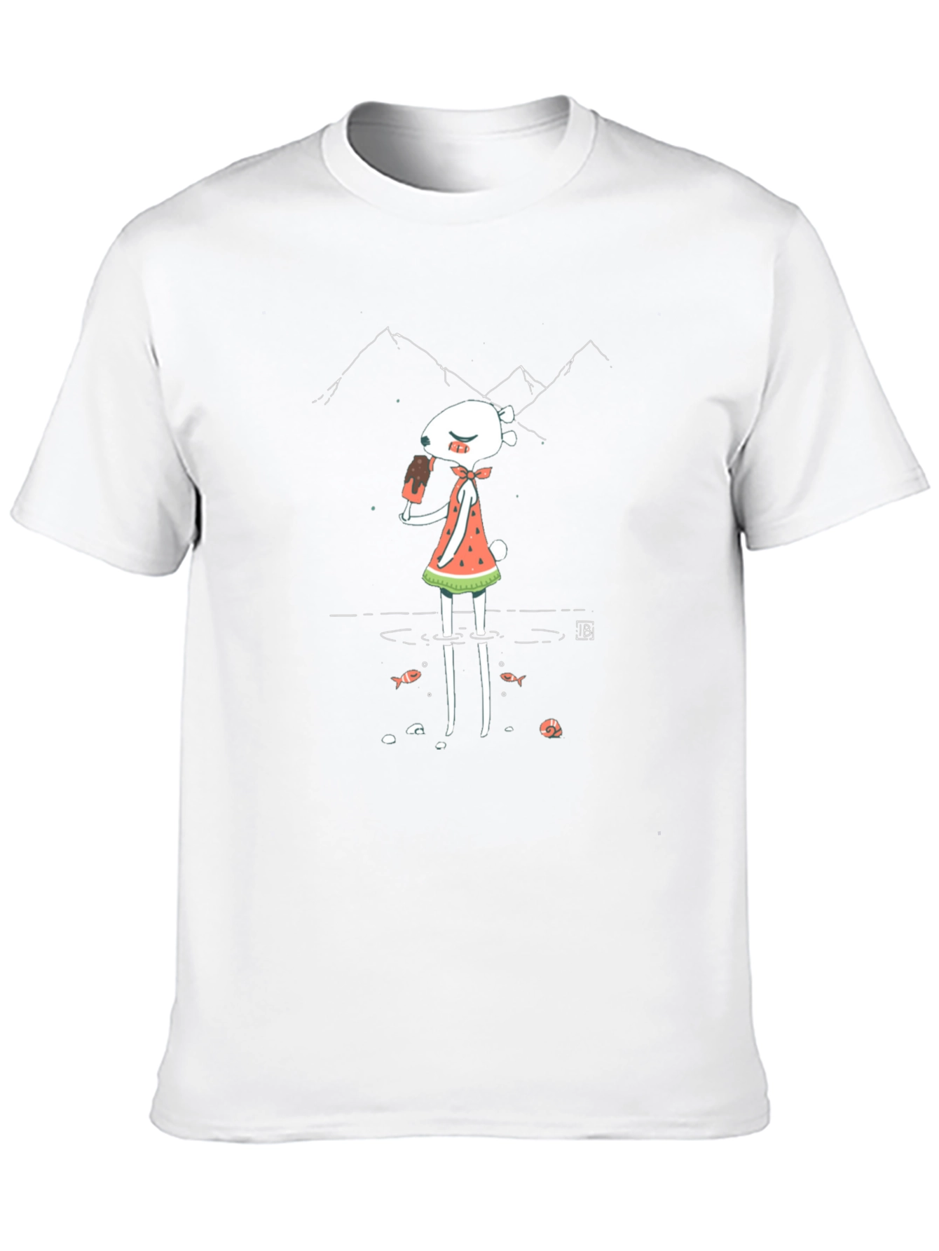Funky Graphic Tee - Cartoon Character & Mountain Design