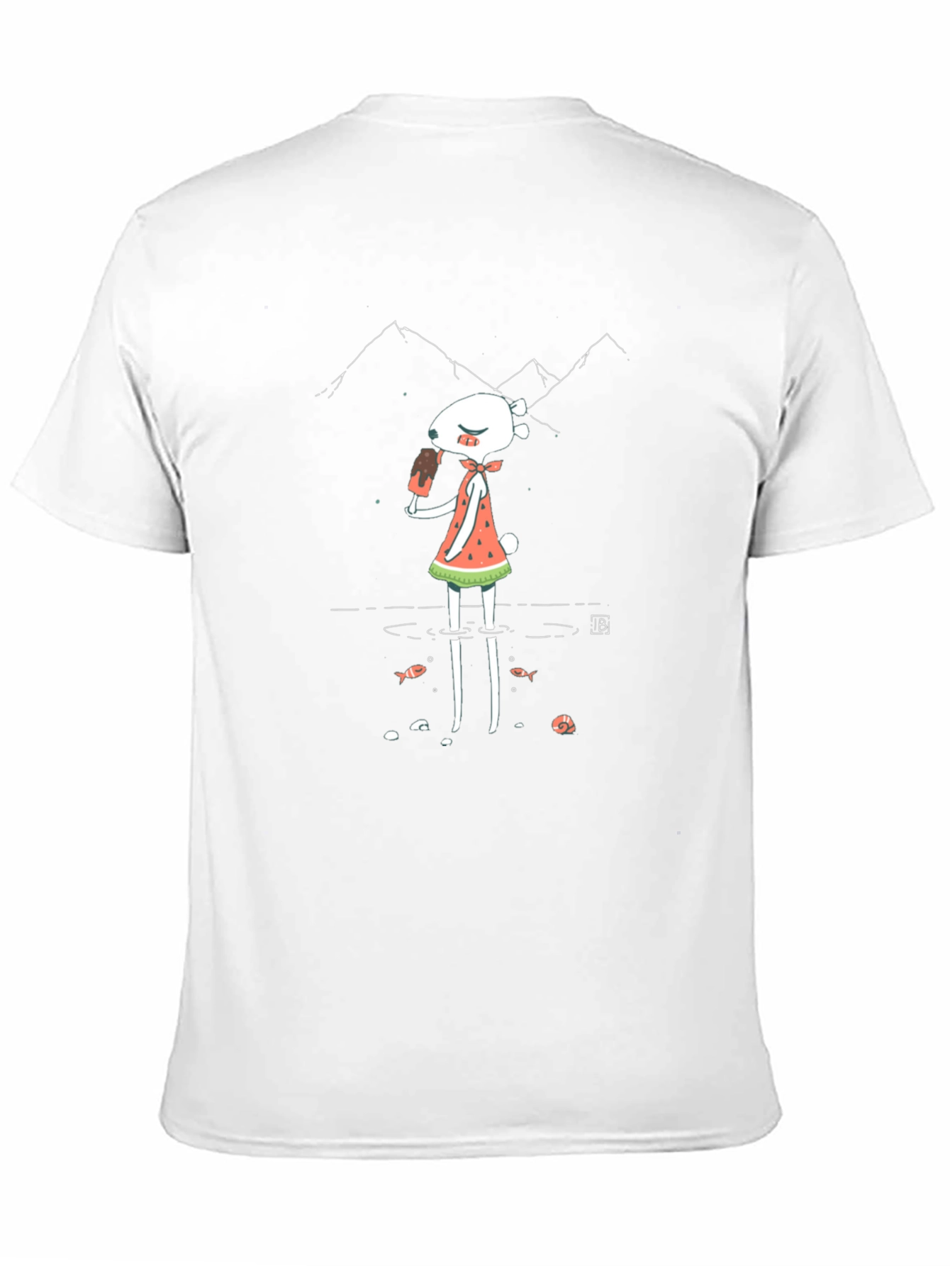 Funky Graphic Tee - Cartoon Character & Mountain Design