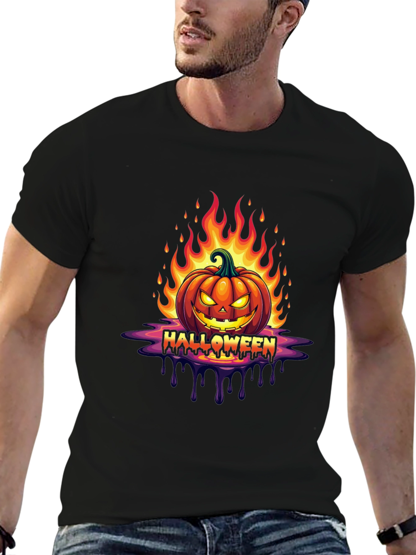 Halloween Pumpkin Flames Graphic Tee