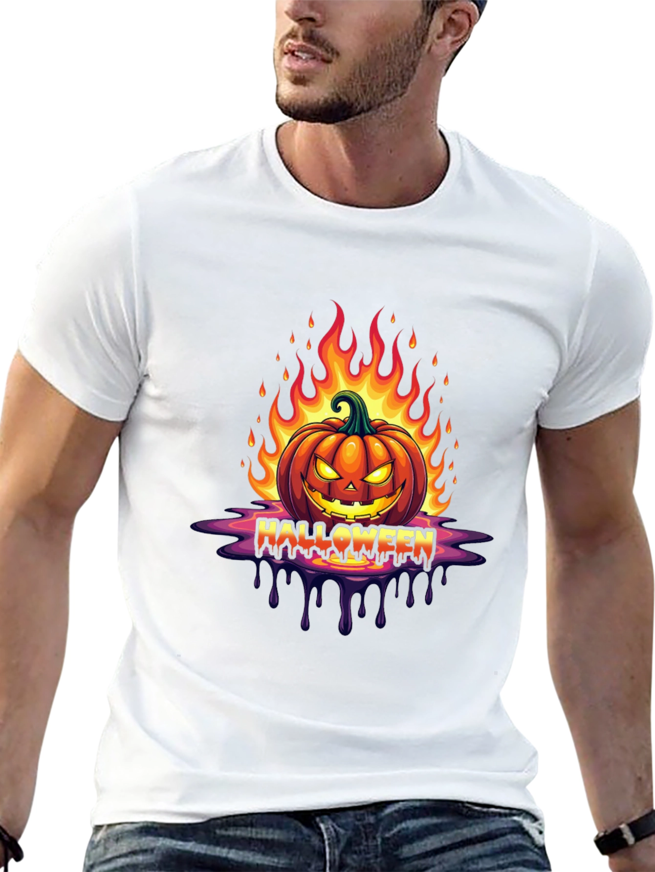 Halloween Pumpkin Flames Graphic Tee