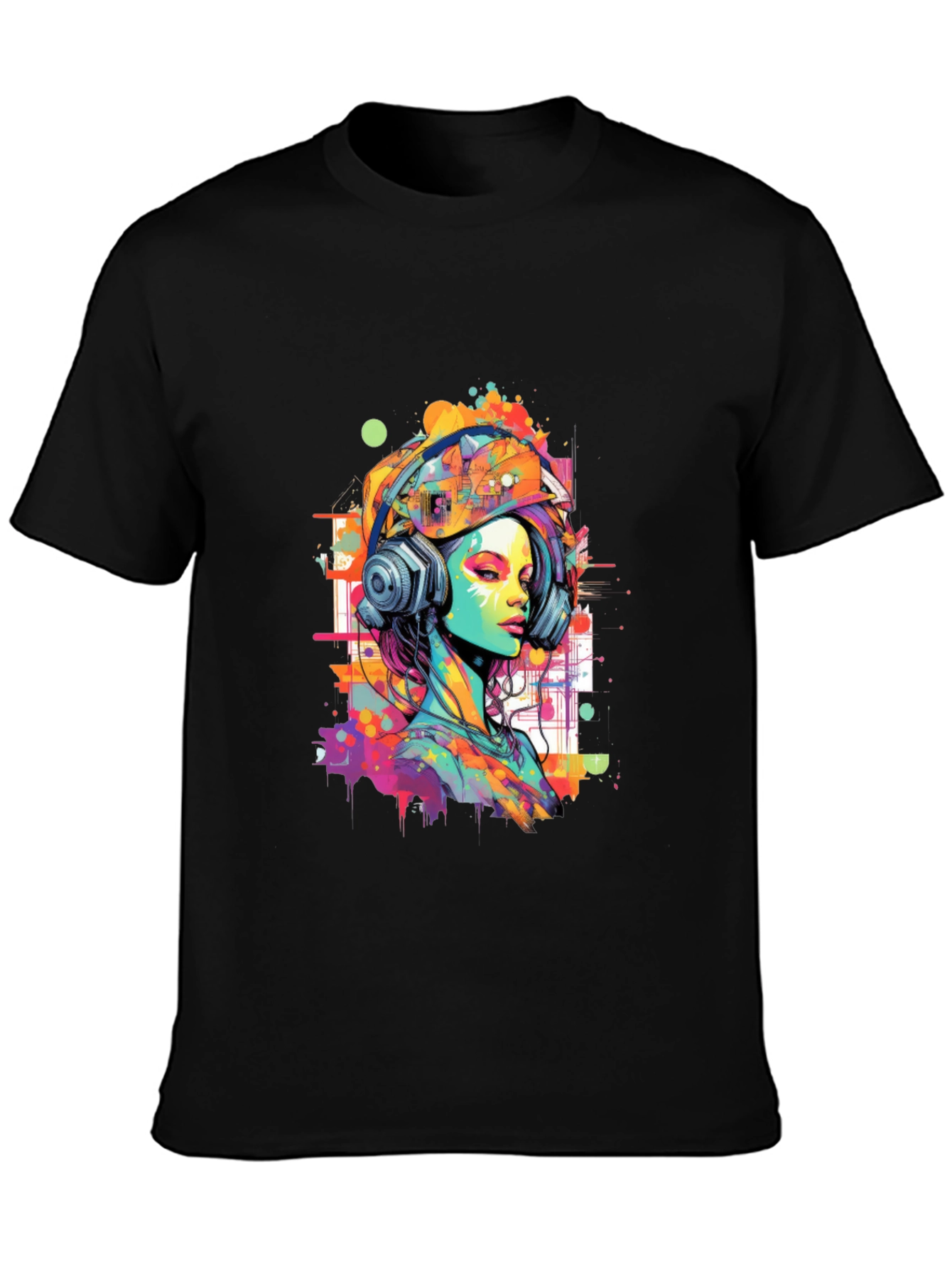 Vibrant Art Graphic Tee - DJ Headphone Girl